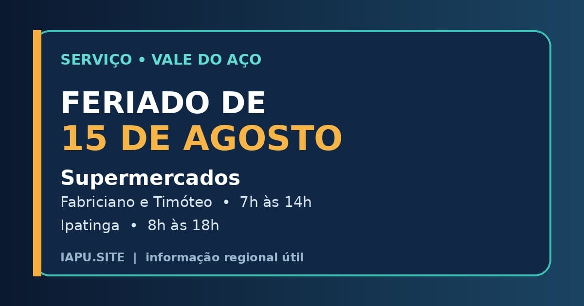 Feriado de 15 de agosto muda horários do comércio no Vale do Aço; confira
