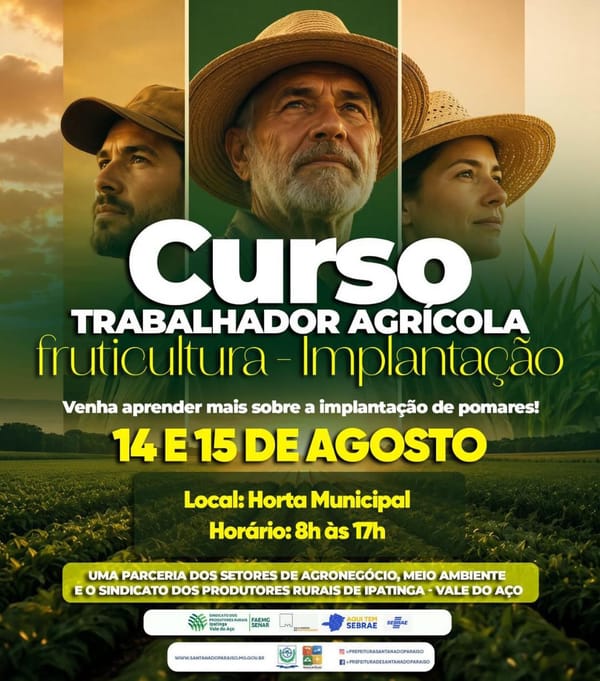 Santana do Paraíso oferece curso de fruticultura nos dias 14 e 15 de agosto