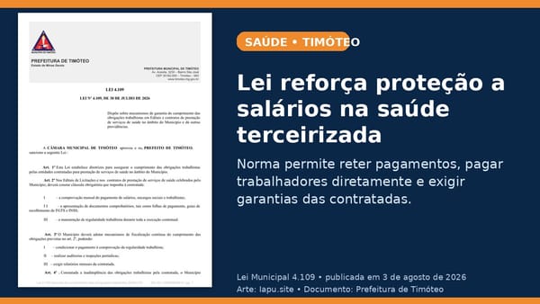 Timóteo cria barreiras contra atraso salarial em contratos da saúde; veja o que muda
